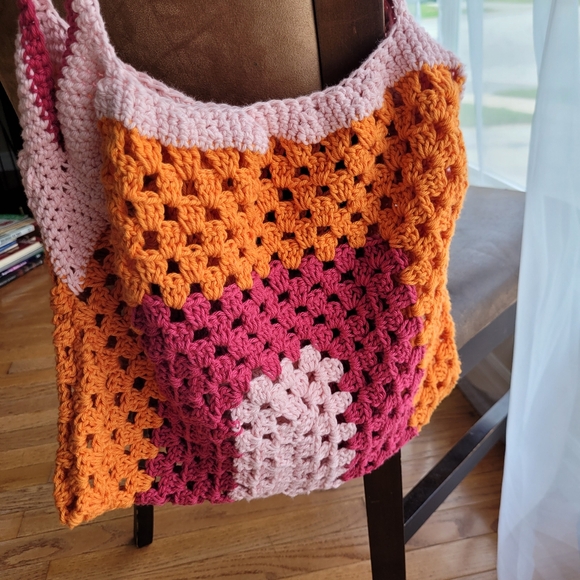 Crochet Granny Square Market Bag Handmade - Picture 2 of 8